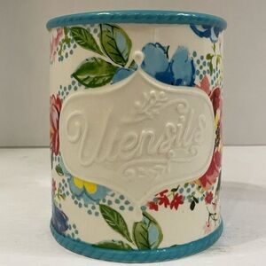 The Pioneer Woman Stoneware Utensil Holder Crock Melody Floral Embossed Utensils